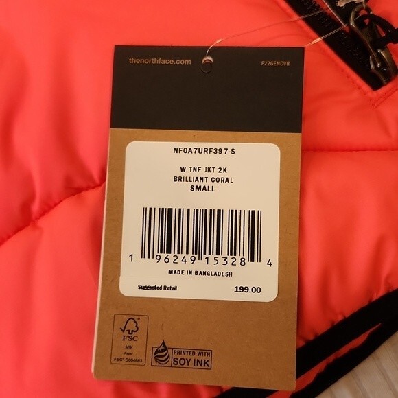 The North Face Women NSE 2000 Puffer Jacket in bright coral size S new with tag - Picture 16 of 16